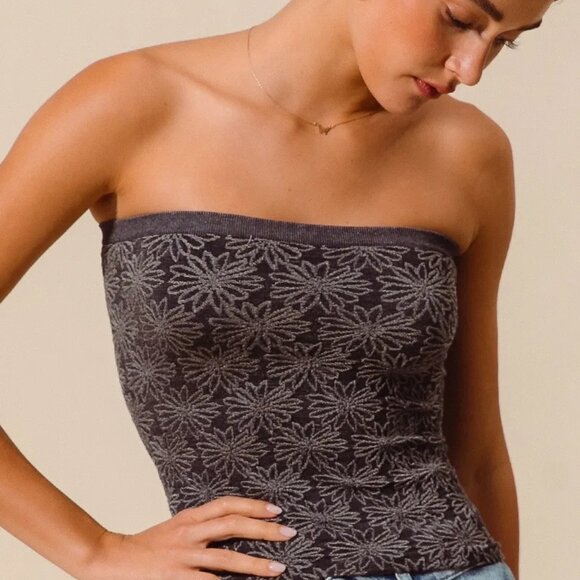 SO ME Jacquard Floral Two Tone Seamless Tube Top - Picture 4 of 16